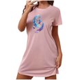 thumbnail image 1 of Mrat Pyjama pour Femmes Jupe-Short Robe pour Femmes Vêtement de Nuit Manches Courtes Chemise de Nuit Décontractée Imprimée Robe de Sommeil Ample Confortable Pyjama Nuisette S-92 Rose-A m, 1 of 7