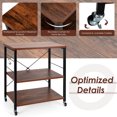 thumbnail image 3 of Patiojoy Kitchen Baker's Rack 3-Tier Microwave Cart with Wheels&10 Hooks Rustic Vintage, 3 of 7