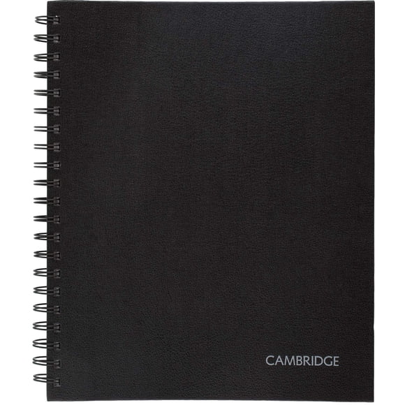 Cambridge Notebook, 8.5" x 11", Hardbound Stamped Linen Cover, Twin Wire Binding, Perforated Sheets, 192 Pages/96 Sheets, Black Cover (06100F)