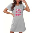 thumbnail image 4 of Chemises de Nuit pour Femmes, Imprimé de Cœur, Robe de Nuit à Manches Courtes, Col Rond, Chemise de Sommeil Confortable, Robe de Pyjama, Tenue de Nuit, T-Shirt, Tenue d'Intérieur, Robe de Maison, Grande Taille, Tenue de Nuit, Gris, TG, 4 of 5
