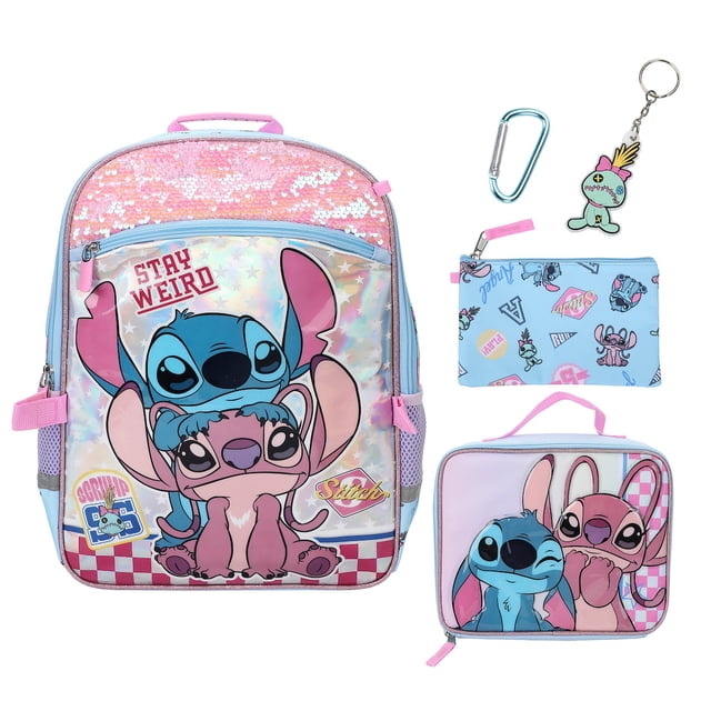 Lilo & Stitch With Angel 5-Piece 16” Backpack And Lunch Set For School & Travel