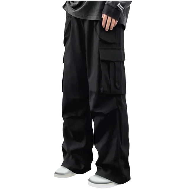 Dagugfen Cargo Pants for Men Elastic Waist Drawstring Outdoor Trainning Running Athletic Trousers Solid Color
