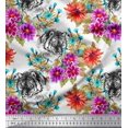 thumbnail image 1 of Soimoi Orange Rayon Fabric Tiger Face,Leaves & Floral Decor Fabric Printed BTY 56 Inch Wide, 1 of 3