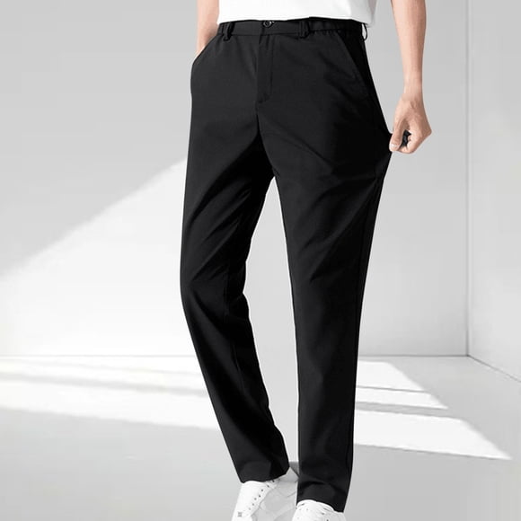 LOVZFMLL Pantalon pour Homme Pantalon pour Homme Été Décontracté Mince Couleur Unie Poche Bouton Soie Glacée Longueur Pantalon
