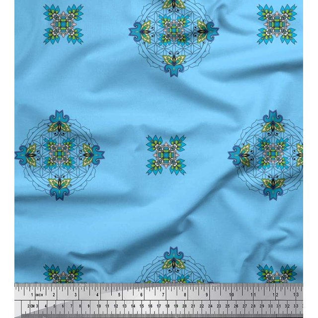 Soimoi Poly Georgette Fabric Damask & Mandala Decorative Print Sewing Fabric Yard 52 Inch Wide