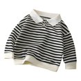 thumbnail image 1 of ManxiVoo Ensemble Polo à Manches Longues pour Tout-Petit, Haut à Col Rond en Coton Rayé, Tenue Décontractée Confortable pour Garçons Filles, Taille 90, Noir, 1 of 4