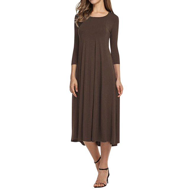 Nlife Robe Midi Évasée à Manches 3/4 et Col Rond pour Femmes