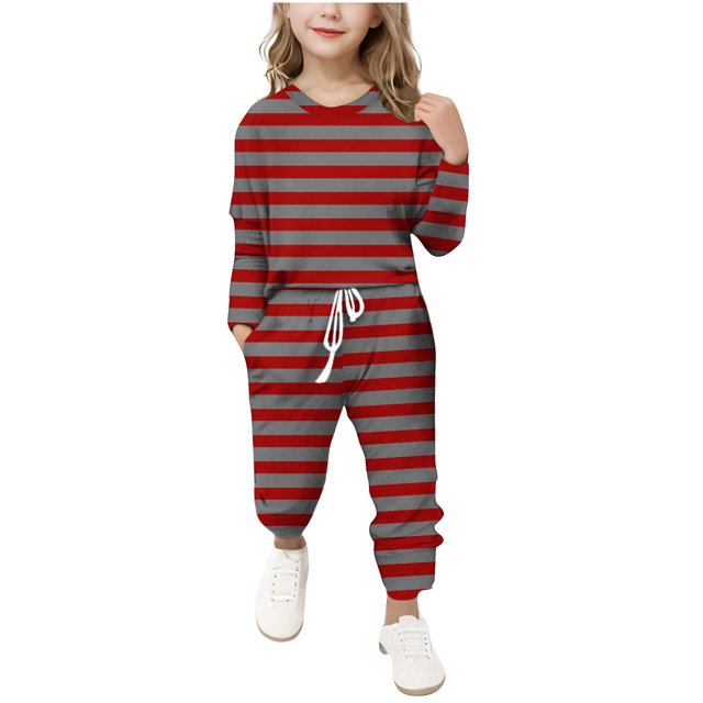 Plebaso Ensemble 2 Pcs Garçons Filles Tenues Rayées Manches Longues Col Rond Hauts Joggeurs Vêtements Décontractés Enfants