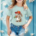 thumbnail image 2 of PMVFHDE T-Shirt Graphique à Manches Courtes Imprimé Lapin de Pâques pour Enfants, Col Rond, Décontracté, Printemps Été, Vert Menthe, 6-7 Ans, 2 of 4