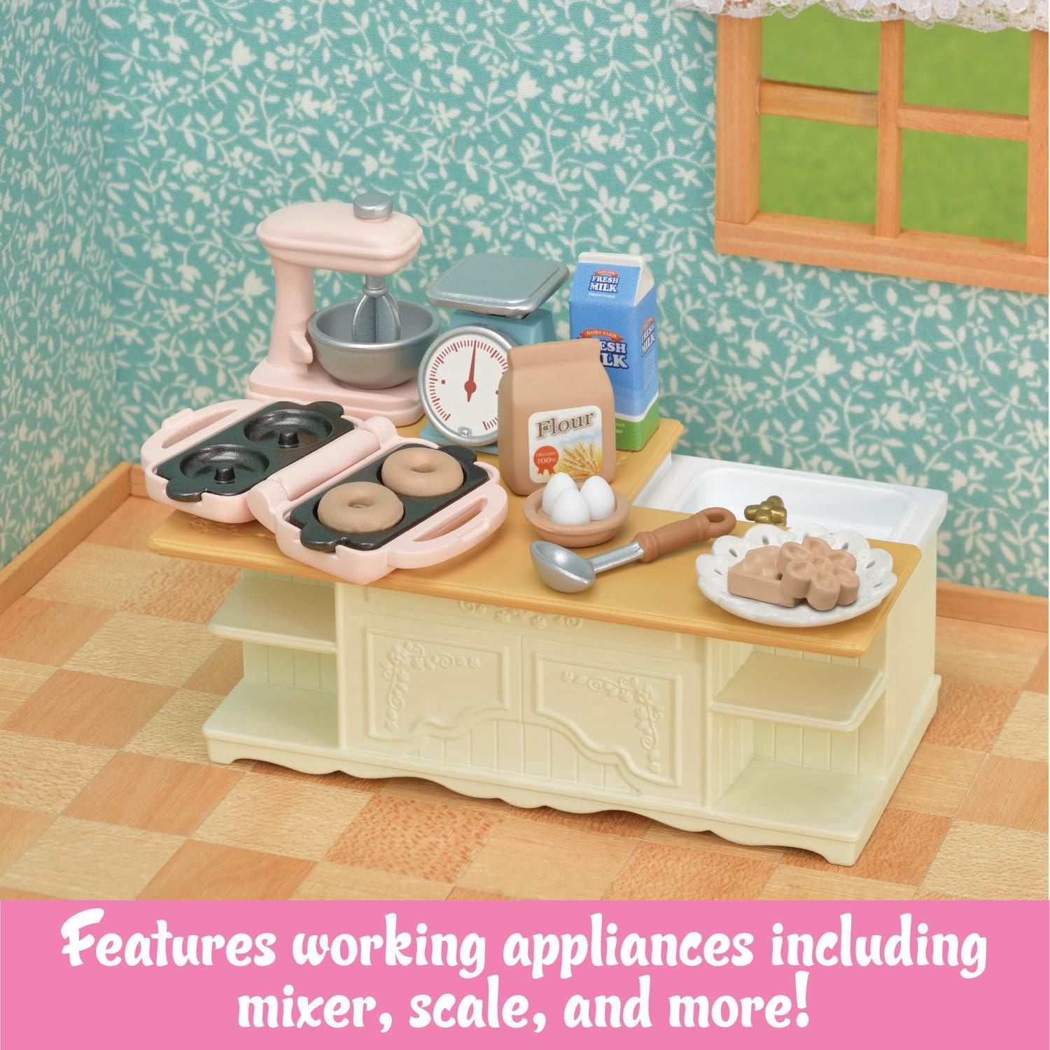 Îlot de cuisine Calico Critters, ensemble de meubles et d’accessoires fonctionnels pour maison de poupée