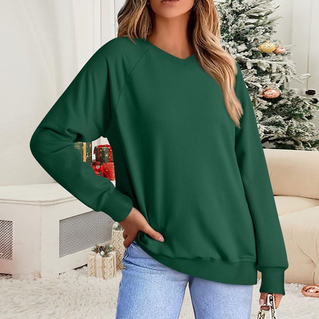 Meichang Chemise à Manches Longues pour Femmes Col en V Raglan Chandail Basique Ample Mode Printemps 2025