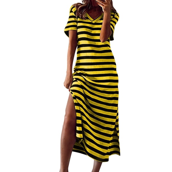 Weiqiqre Women's Dresses Deals, Women Fashion Summer Casual Short Sleeve V-Neck Printing Dress Loose Dress