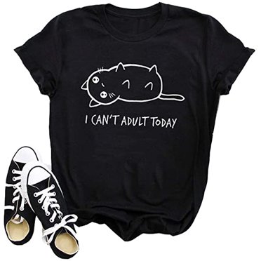 YourTops Women Nope Not Today T-Shirt Cat Shirt (US XL, Black)
