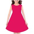 thumbnail image 1 of vdgthytj Robes Midi d'Été pour Filles Col Rond Couleur Unie Robe Soleil Sans Manches Ligne A Fluide Longueur Genou, 1 of 3