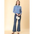 thumbnail image 3 of INSPIRE CHIC Blouse Imprimée à Col Montant Volanté à Smocks à Manches Longues pour Femme P Bleu Gris-Cœur, 3 of 6