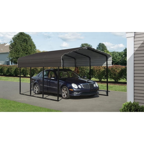 Steel Carport 10 x 15 x 7 ft. Galvanized Black/Charcoal