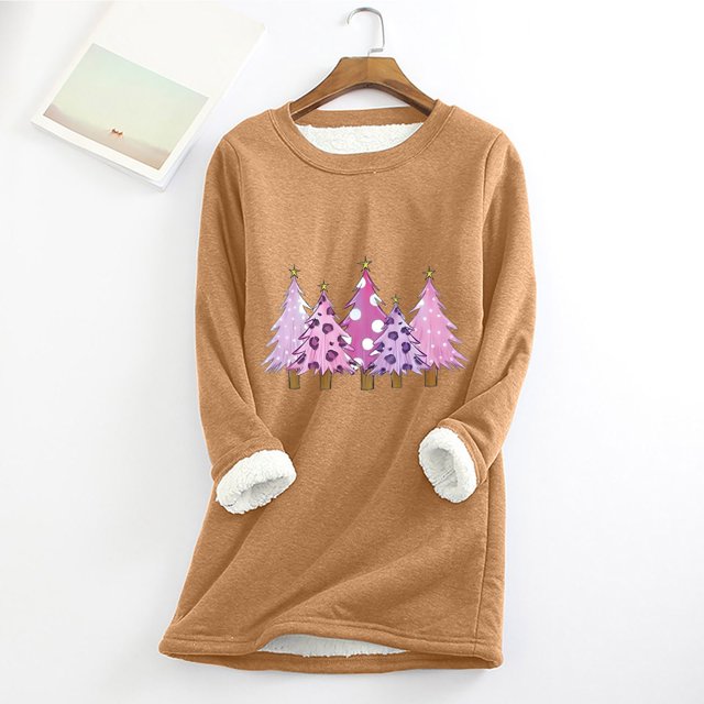 Meihcang Chandails en Molleton pour Femmes Grande Taille Graphique Arbre de Noël Col Rond Chandail d'Hiver Chaud Doublé Sherpa