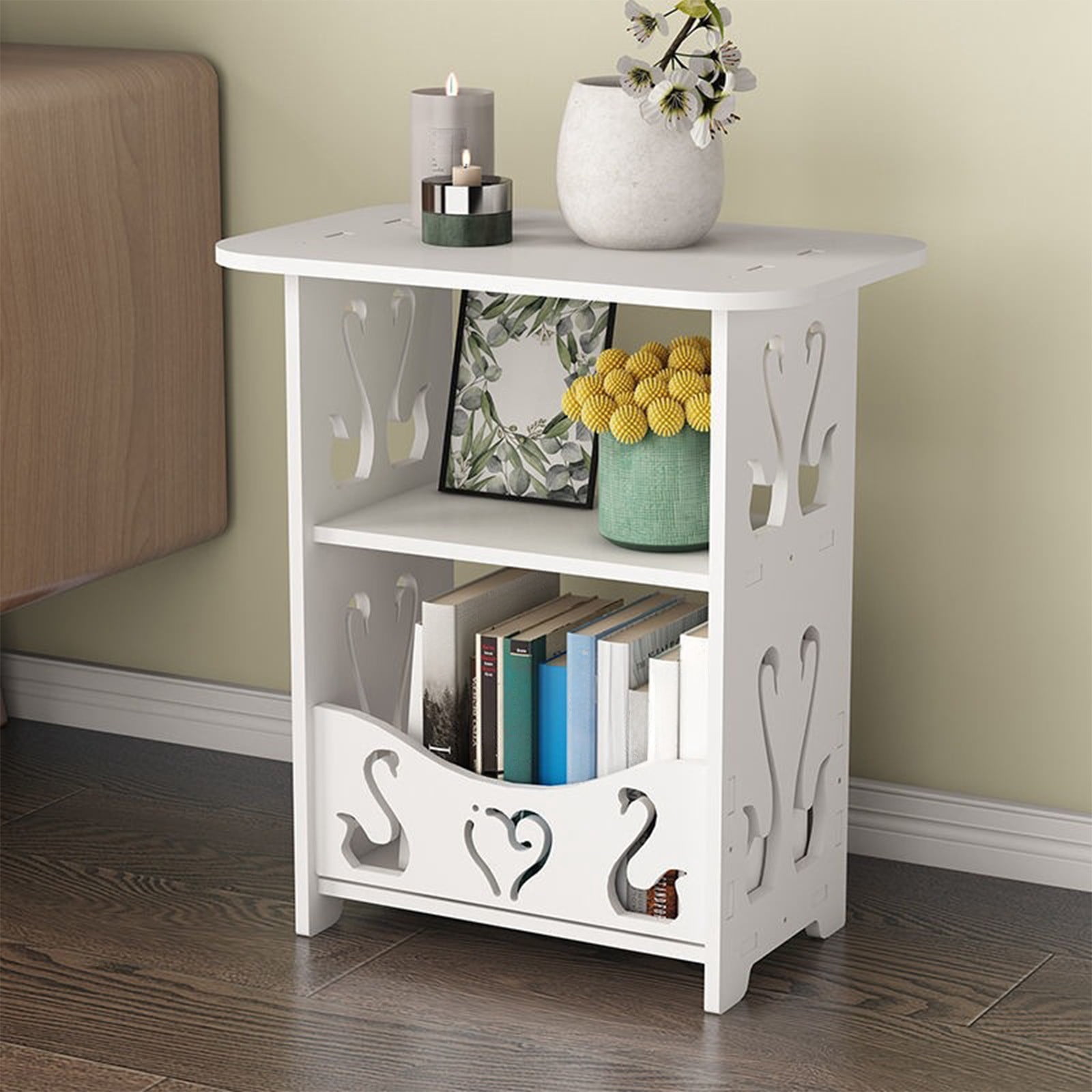 Small Side Table Bedside Cabinet Nightstand | Compact End Table for Living Room | Lightweight Pvc Storage Table for Sofa, Bed, or Small Corner | Easy To Move and Multipurpose Furniture