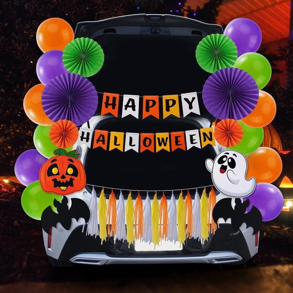 Joyfy Ensemble de Décorations de Voiture Coffre Ou Friandise d'Halloween, Décorations de Voiture d'Halloween Arche de Voiture avec Thème Happy Halloween