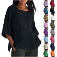 thumbnail image 1 of QATAINLAV Prime Éclair Aujourd'hui, Chemises en Lin pour Femmes Grande Taille Manches 3/4 Décontracté Ample T-Shirt Mignon Col Ras du Cou Blouse Plissée T-Shirts 2025 Printemps Été Tenues de Vacances Kaki m, 1 of 6