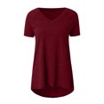 thumbnail image 4 of asjyhkr Womens Oversized T Shirts V Neck Short Sleeve Lightweight Tshirt Solid Color Tees Fashion, 4 of 5