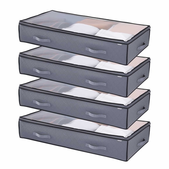 VEVOR Under Bed Storage with Clear Lids, 39.2 x 19.7 x 7.1 Inch, 90L Large Underbed Clothes Storage Containers, Low Profile Under Bed Drawer Shoe Organizer Bins Box for Blanket Shoe Bedroom, 4 Pack