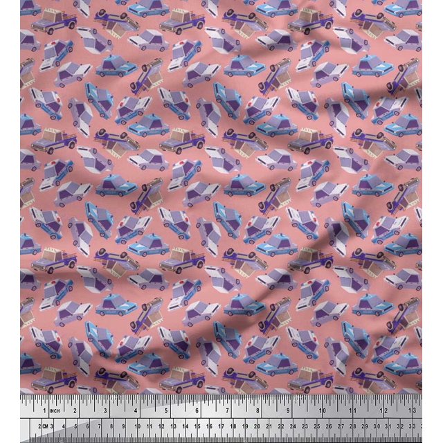 Soimoi Rayon Fabric Car Transport Print Sewing Fabric Yard 56 Inch Wide