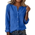 thumbnail image 3 of FAVIPT Womens Spring Cotton Linen Blouses 2026 V Neck Button Front Tees Long Sleeve Casual Loose Tops Blue,S, 3 of 9