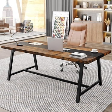 70.86 Inch Computer Table, Large Executive Office Desk, Modern Study Desk with Metal Frame