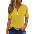 thumbnail image 1 of Yuyuzo Womens Summer Tops Notch V Neck Button Tunic Tops Short Sleeve Loose Summer Basic Tee Shirts, 1 of 5