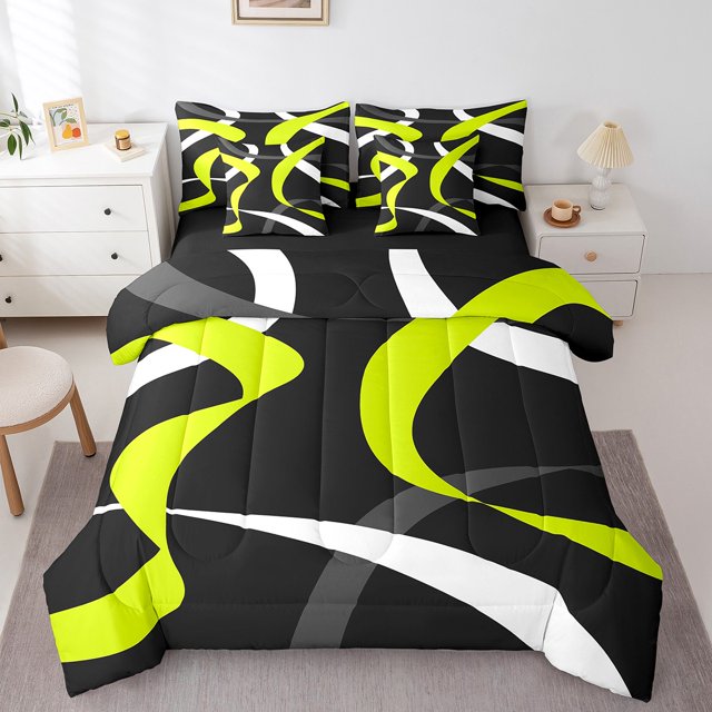 Erosebridal Geometric Stripe Bedding Sets Twin Size,Abstract Artwork Comforter Sets with Sheets,Geometry Lines Decor,Reversible,7pcs