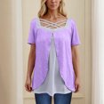 thumbnail image 2 of Timegard Hauts d'Été pour Femmes Grande Taille Col Carré en V Croisé Manches Courtes Décontracté Confortable Blouse, 2 of 6