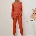 thumbnail image 2 of Mrat Knit Two Piece Outfits for Women Long Sleeve Ribbed Tops Drawstring Pants with Pockets Sweatsuit Set S-2 Orange S, 2 of 7