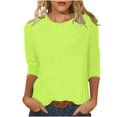thumbnail image 1 of Pompotops T-shirt Uni pour Femme, Blouse Mi-Longue à Manches 3/4, Col Rond, Hauts Décontractés, Liquidation, 1 of 5