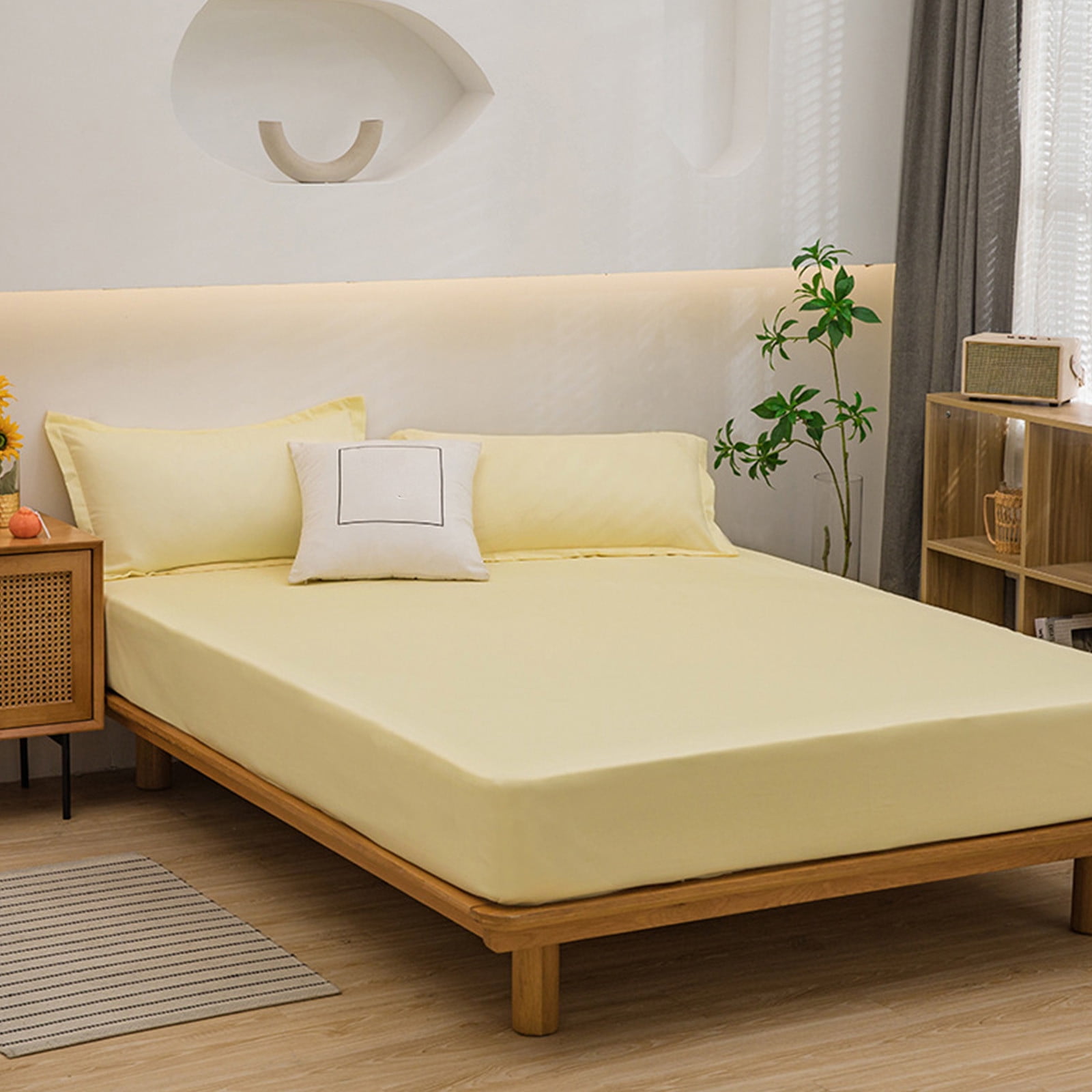 Nilvkv Solid Color Washed Fitted Sheet Piece Mattress Pad Ash Proof Protective Cover Bed Sheet Cover