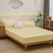 RRJ Fitted Sheet, Solid Color Washed Mattress Pad, Ash Proof Protective Bed Cover, Deep Pocket Elastic Corner, Polyester Fabric for Bedroom Hotel Dormitory