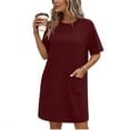 thumbnail image 2 of ShomPort Robe T-Shirt d'Été pour Femme Décontractée à Manches Courtes, Col Rond, Basique, Ample, Mini, avec Poches, 2 of 6