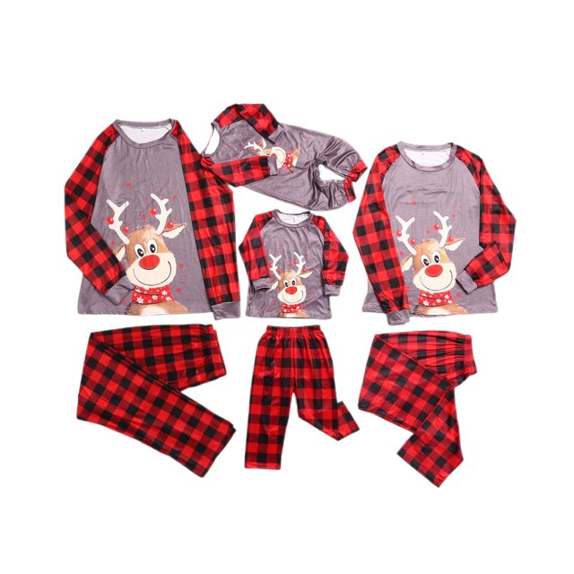 Faithtur Costume de Noël Famille Ensemble Parent-Enfant Imprimé de Cerf Col Rond