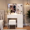 thumbnail image 2 of Coiffeuse avec Miroir et Lumières DEL – 4 Tiroirs, Prise de Courant, Tabouret de Rangement, Étagères, Support pour Séchoir à Cheveux, Éclairage Réglable à 3 Modes, 2 of 8
