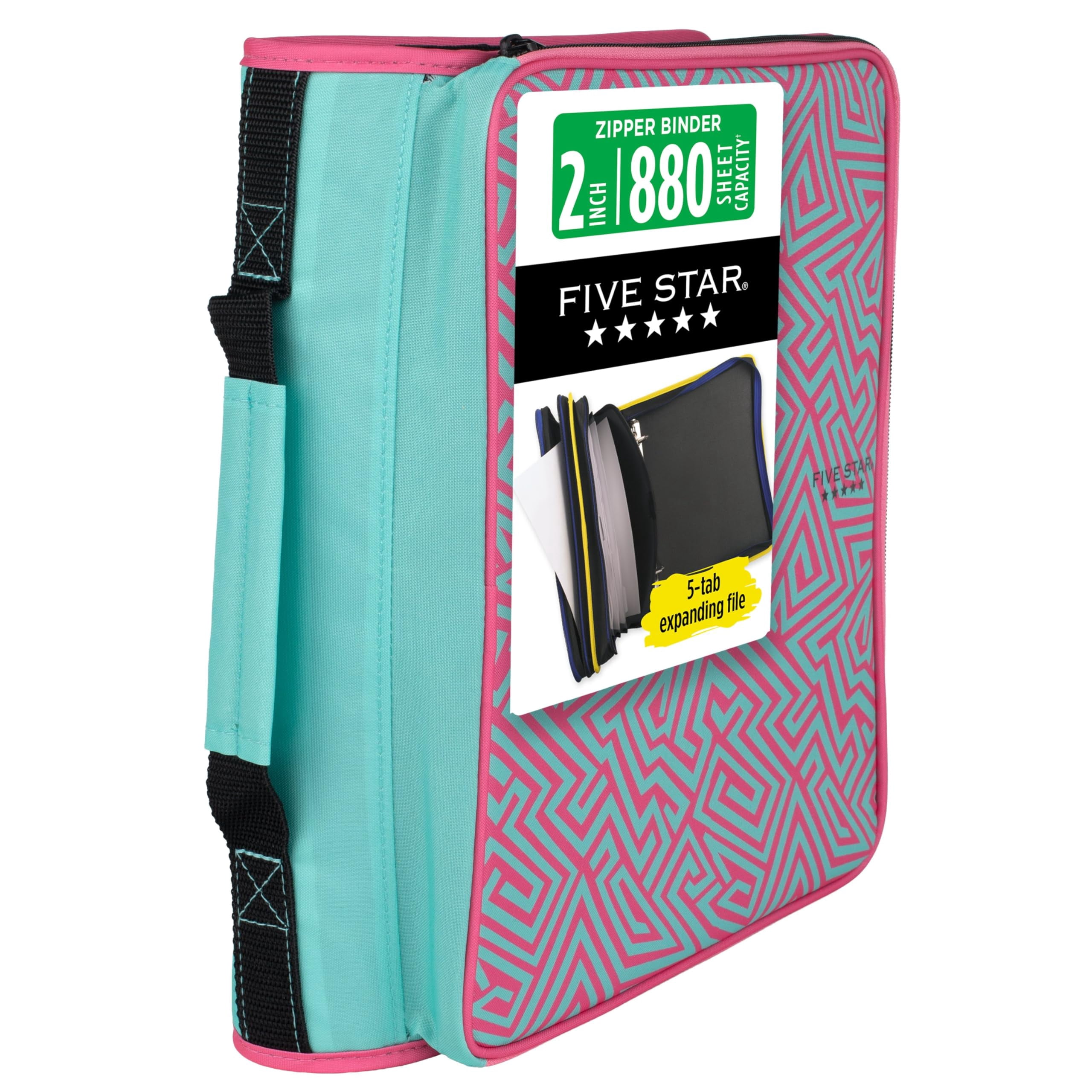 Multiple Folder File Five Star Zipper Binder 2 Inch O-Rings Case Organiser with Multi-Access ...