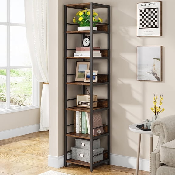 Tribesigns 75 in. Tall Narrow Bookshelf, 6-tier Multipurpose Storage Rack Book Shelves, Rustic Corner Square Shelf Tower, Skinny Bookcase Display Stand Shelving Units for Home Office