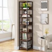 Tribesigns 75 in. Tall Narrow Bookshelf, 6-tier Multipurpose Storage Rack Book Shelves, Rustic Corner Square Shelf Tower, Skinny Bookcase Display Stand Shelving Units for Home Office