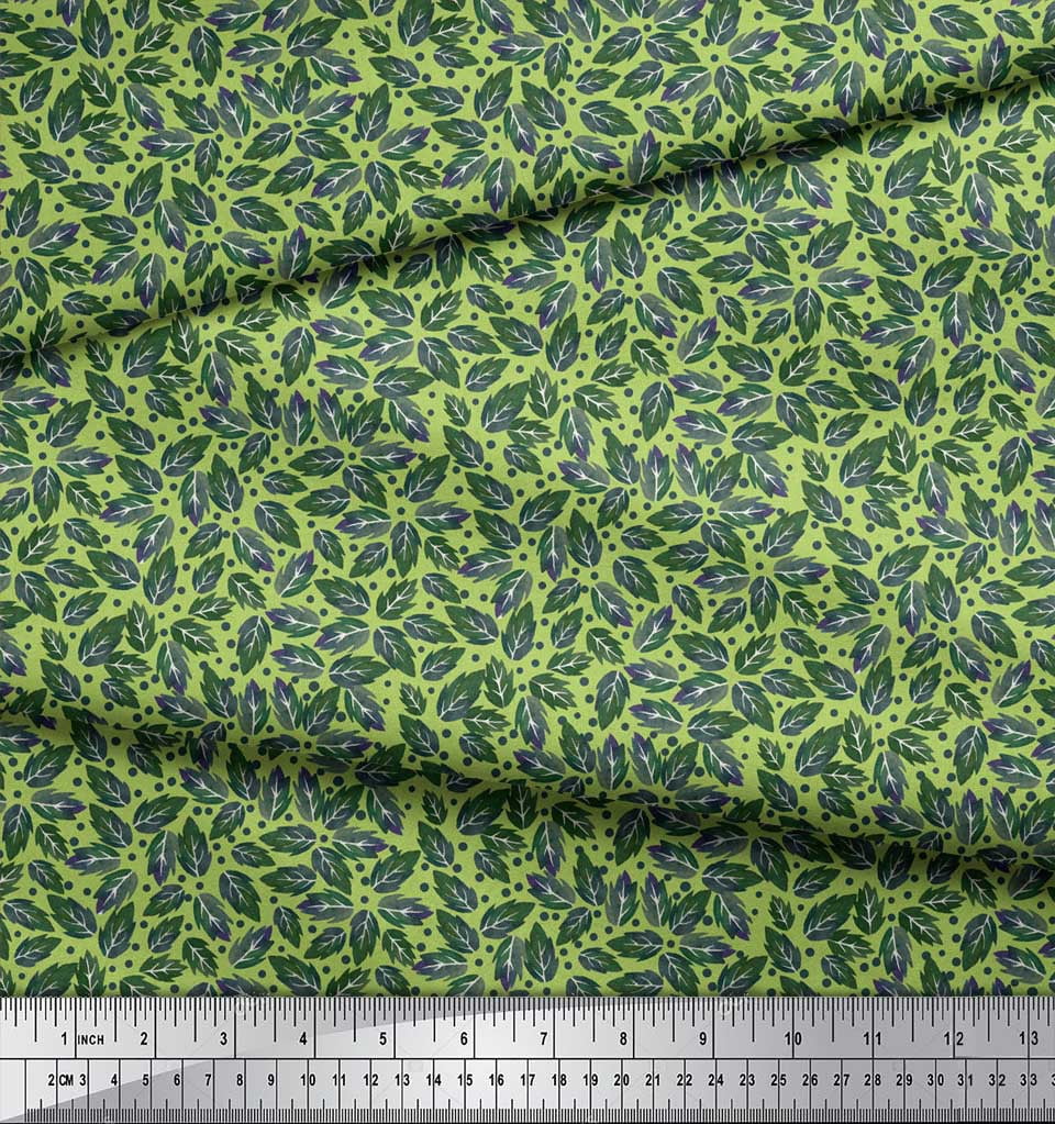 Soimoi Green Poly Georgette Fabric Rose Leaves Print Sewing Fabric Yard 52 Inch Wide