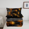 thumbnail image 4 of YST Neon Orange and Black King Comforter Set for Boys Girls,3D Checkered Geometric Bedding Set,Abstract Square Grid Comforter Set Lightweight Soft,Glowing Geometry Quilt Bed Set 3Pcs, 4 of 5