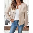 thumbnail image 3 of Lovzfmll Veste en Tweed pour Femme, Col Rond avec Poche Poitrine, Coupe Ample à Manches Longues Beige, m, 3 of 8