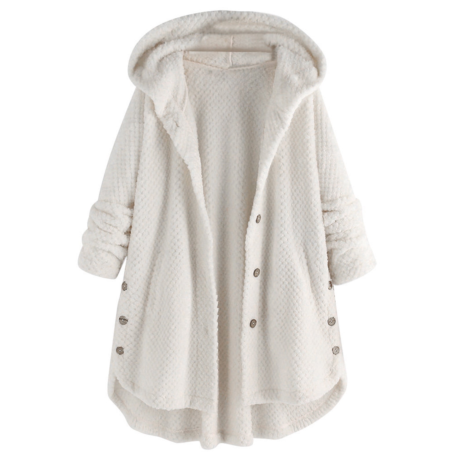 WEIYLL Jackets for Women Pocket Irregular Long Hooded Button Sleeve Plus Size White Cold Weather Tops Size S