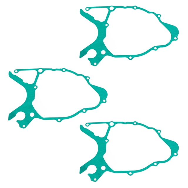 3 Left Engine Stator Cover Gaskets for Yamaha Trailway TW200 models from 1987 to 2022, designed for the left-side engine crankcase. Made of high-quality paper material, these green gaskets are aftermarket replacements for part numbers 3AW-15451-00, 01, 02, and 03. Ideal for gasket makers and engine sealers, ensuring a direct fit and easy installation.