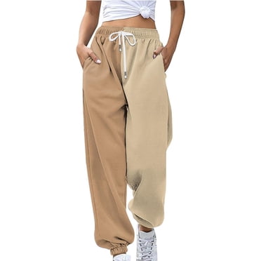 Beige Woman Pants Clearance Loose Breathable Color Blocking Gradient Casual Pants Side Pockets Leg Opening Drawstring Ladies Casual Pants Womens Trousers Size 2XL
