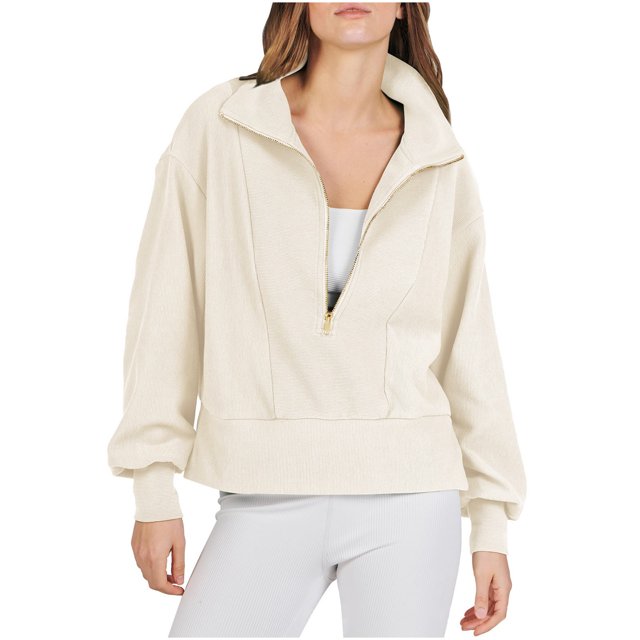 MeetoTime Half Zip Sweatshirt for Women Fall Casual Drop Shoulder Long Sleeve Pullover Tops