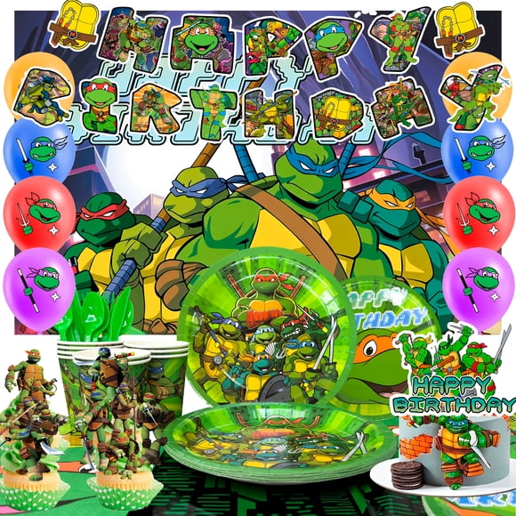 Ensemble de 98 Pcs de Décorations de Fête et de Vaisselle, Incluant Bannières, Ballons, Toile de Fond, Serviettes, Nappe, Etc., Fournitures pour Fête d'Anniversaire